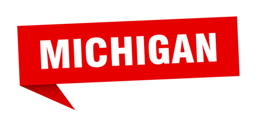 Michigan sticker. Red Michigan signpost pointer sign