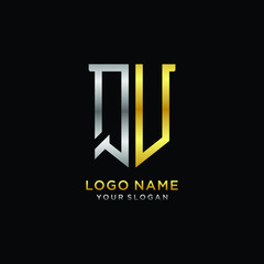 Abstract letter QU shield logo design template. Premium nominal monogram business sign.shield shape Letter Design in silver gold color