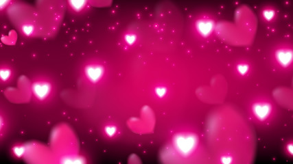 glowing hearts of Valentine's day abstract background consist of  illumination heart shapes and transparent elements, background color is dark pink and rounding by particle magics