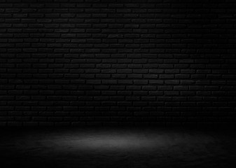 room black floor is made of dark with brick and plaster for interior decoration or gym for exercise.used as background studio wall for display your products.