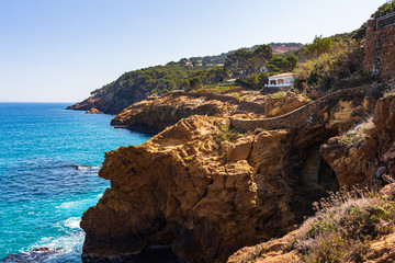 View of the coastal path of Sa Riera beach to Cala S'Antiga and Punta Reina, Begur, Costa Brava, Catalonia, Spain