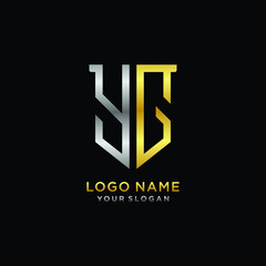 11 Abstract letter YG shield logo design template. Premium nominal monogram business sign.shield shape Letter Design in silver gold color