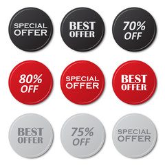 Set of special offer, best offer buttons with shadow