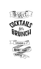 Banner for wall - cocktails for brunch, vector stock hand writing lettering text on isolated white backgroundt