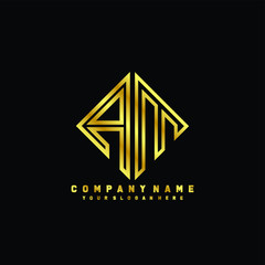 AM initial letter luxury gold line logo