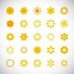 Abstract Circle Icon Set. Vector Isolated On Gray. Abstract Circular Logo For Company Symbol, Star, Tech Icon And Element Design. Creative Icons For Flower And Decorative Logo. Abstract Round Template