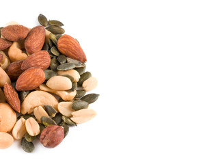 .mix of nuts and grains on a white background