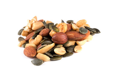 mix of nuts and grains on a white background