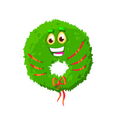 Vector cartoon christmas wreath character, funny, cute and happy character