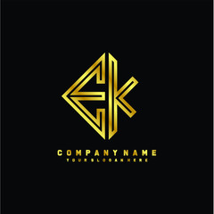 EK initial letter luxury gold line logo