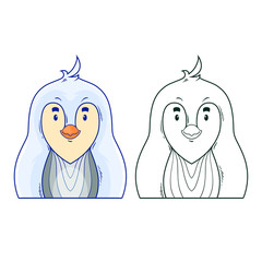 Cartoon funny character of penguin, vector illustration isolated on white background, two design version