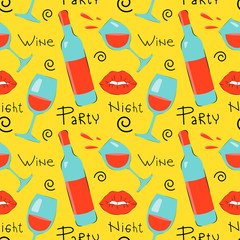 Materiał do szycia Vector wine and lips pattern