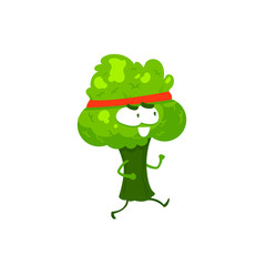 Cartoon vector running character of brocoli, vector illustration of healthy food