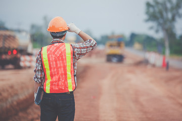 Engineers are working on road construction