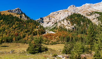 Beautiful alpine autumn or indian summer view at the famous Big Maple Ground, Tyrol, Austria