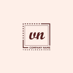 VN Initial handwriting logo concept, with line box template vector