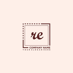 RE Initial handwriting logo concept, with line box template vector
