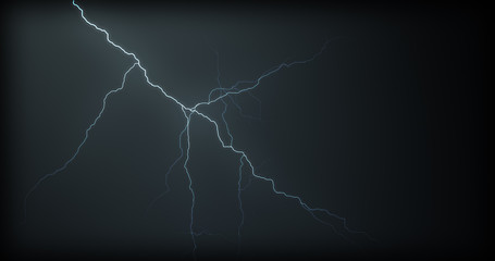 Lightning strikes on a black background with realistic reflections