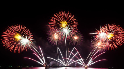 Fototapeta premium Real fireworks celebration at night background.