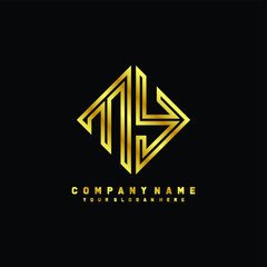 MY initial letter luxury gold line logo