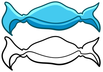 Candy in blue wrapper in colored and line versions on white background