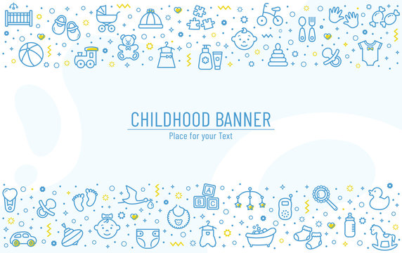 Baby Banner With Line Icons. Vector Background.