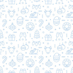 Christmas seamless pattern with line icons. Vector background.