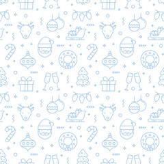 Christmas seamless pattern with line icons. Vector background.