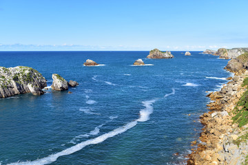 Bay of Biscay coastal landscape along Costa Quebrada, Santander, Cantabria, Spain