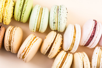 Colorful Selection of Macaroons on Pastel Background