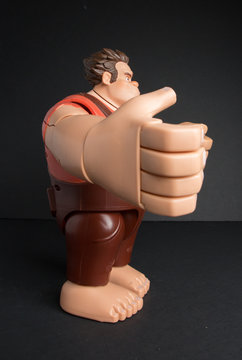 LONDON, ENGLAND, 05/05/2019 Disney Wreck It Ralph Interactive Large Plastic Toy. Movie And Film Toy Merchandise. Plastic Disney Toys Made In China. Movie Franchise Merchandise.