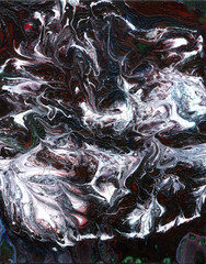 Beautiful bright abstract texture - water and ice. Drops of white, blue, red. The drawing is made with acrylic paints. Vertical photo