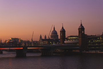 St. Paul's Cathedral and Cannon Street Station at Dusk, London