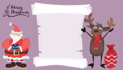 Santa Claus and a scroll with a deer. ad template