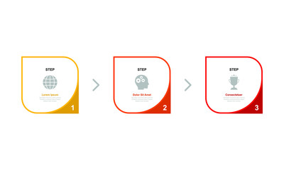 Simple infographic design template. Three connected square elements business process concept. Vector illustration 