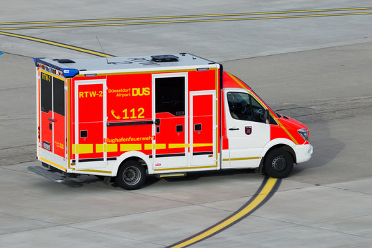 Dusseldorf Airport Fire Brigade Van Responding To An Emergency On December 21, 2015