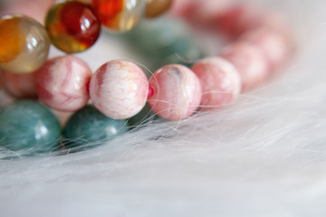 Jewelry with natural synthetic stone bracelet. Beautiful semiprecious stone beads
