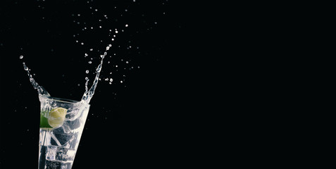 Party concept with alcoholic cocktails, night club and nightlife. Banner. Large copy space for text.