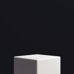 Minimalist white pedestal for product showcase on a dark background. Empty stage. 3d render illustration