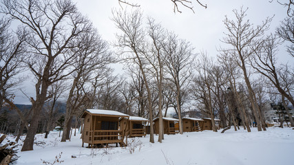 Wooden House With Winter Landscape