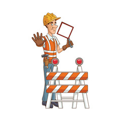 construction worker and safety barrier icon