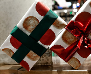 gift boxes on a shelf in a store