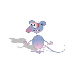 little thin, big-eyed mouse. Symbol of 2020. Vector illustration on a white background. Cartoon caricature on the theme of the new year.