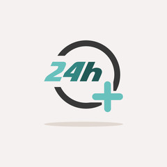 24 hours pharmacy services. Icon with shadow on a beige background. Medicine vector illustration