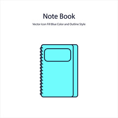Note Book Vector Icon Fill Blue Color and Outline Style