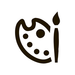 Illustration is a painting material object paint palette and brush. Ideal for children's books and institutional material