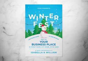 Winter Festival Flyer Layout with Snowman