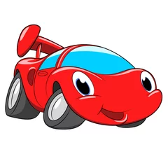 Foto op Canvas Cartoon rode auto. Een raceauto op een witte achtergrond. © proton_l3