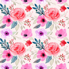 soft pink flower watercolor seamless pattern