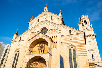 View on the external facade of the cathedral of Verona, Italy
